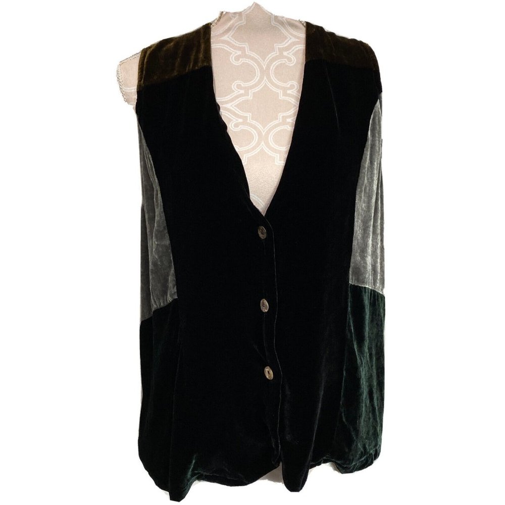 Citron Santa Monica Vest Silk Velour  Block Plain Brown Gray Green Medium Silk